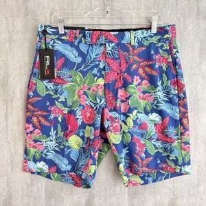 Ralph Lauren RLX Shorts Sz 34 Blue Floral Tailored Fit Performance Stretch Golf